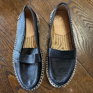 Black Leather Espadrille Loafers
